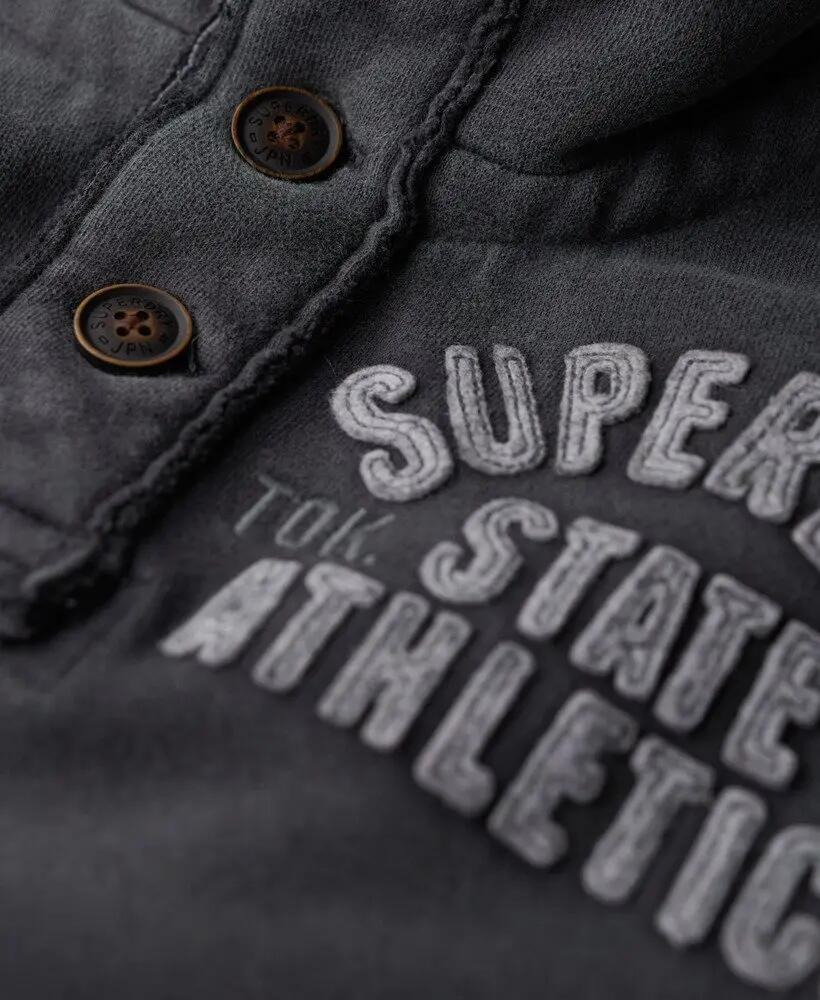 superdry Camisola Vintage Athletic meia abotoamento – Washed Black, 100% algodão 5/7