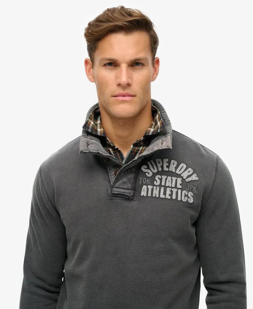 superdry Camisola Vintage Athletic meia abotoamento – Washed Black, 100% algodão 3/7