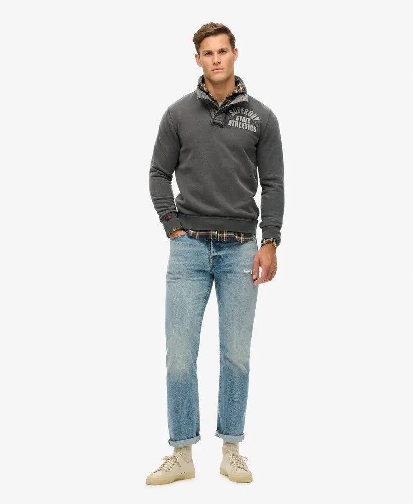 superdry Camisola Vintage Athletic meia abotoamento – Washed Black, 100% algodão 2/7