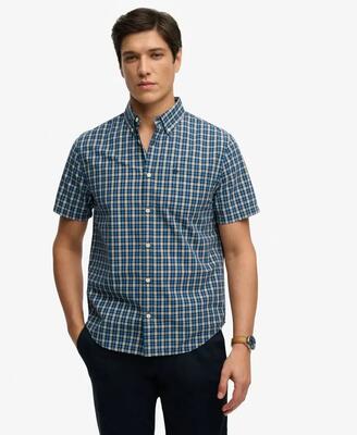 Superdry preppy poplin korte mouw overhemd van biologisch katoen – quays navy