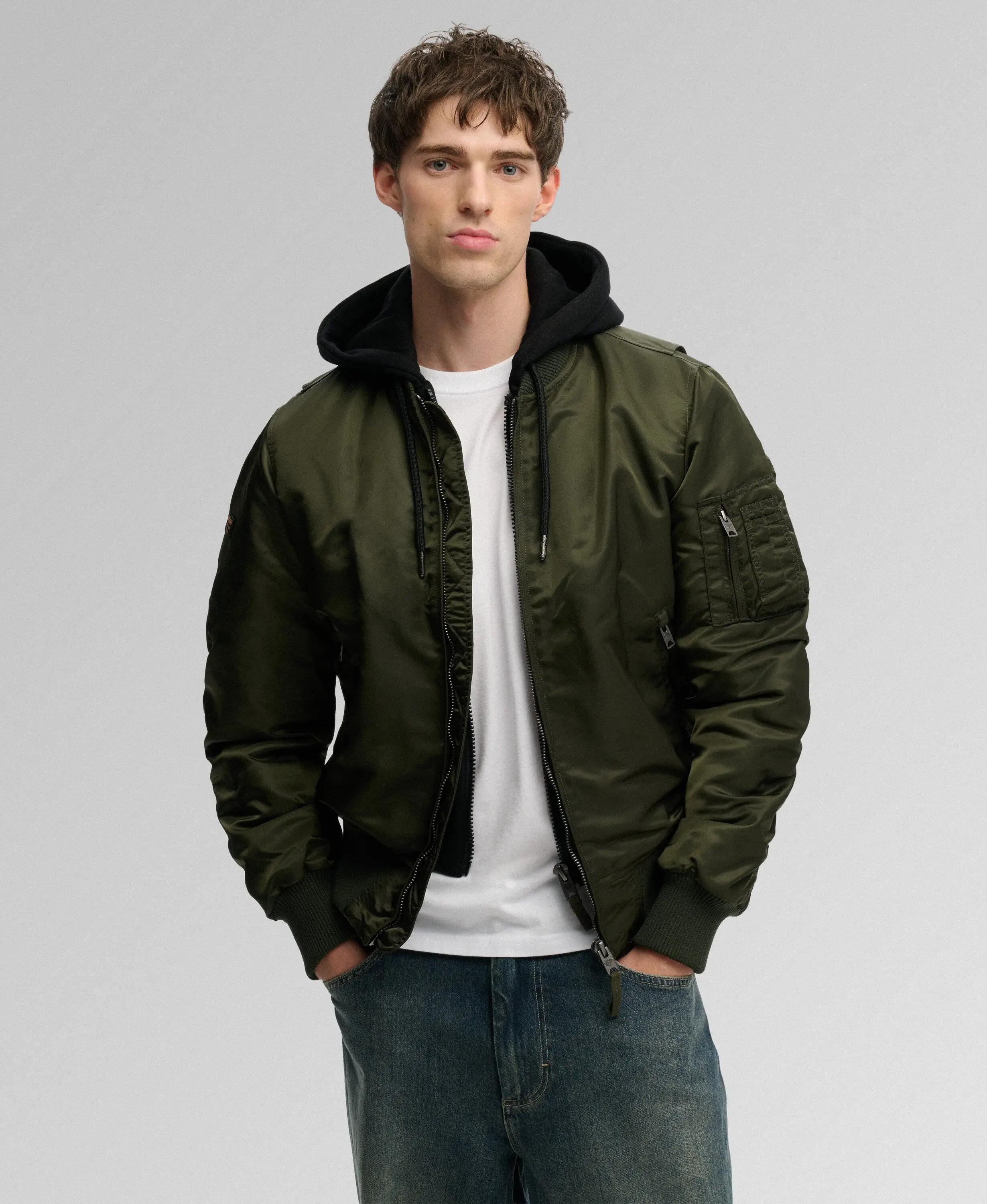 superdry Veste Bomber MA1 à Capuche rembourrée – Surplus Goods Olive Green 2/7