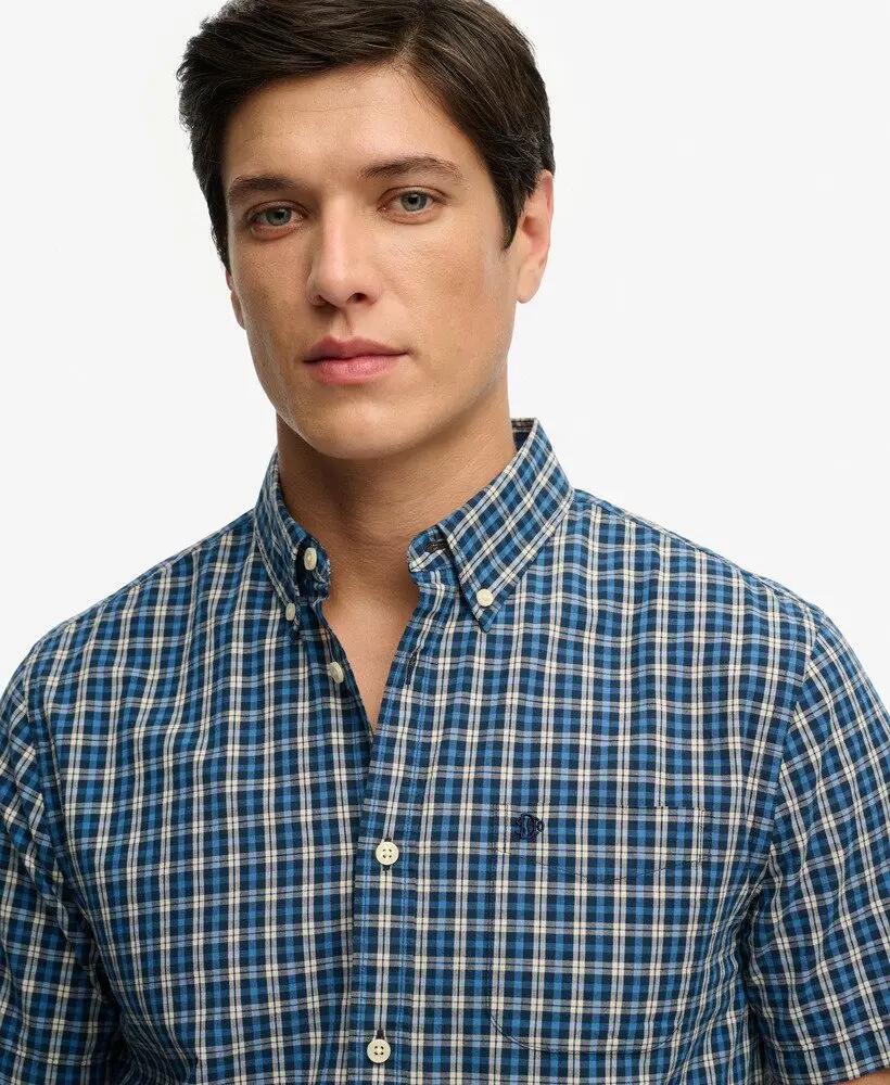 superdry Preppy Poplin Korte Mouw Overhemd van biologisch katoen – Quays Navy 4/5