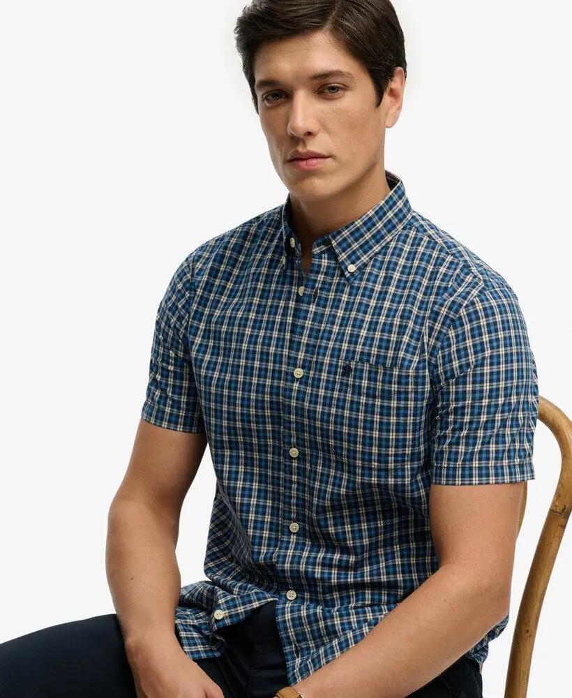 superdry Preppy Poplin Korte Mouw Overhemd van biologisch katoen – Quays Navy 2/5