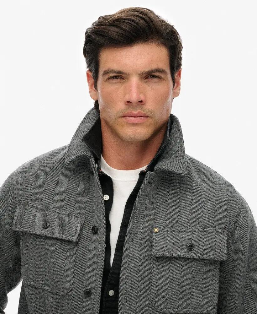superdry - Overshirt Herringbone em mistura de lã 4/6