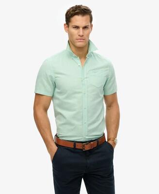 Superdry korte mouwen overhemd katoen-linnen sea foam green