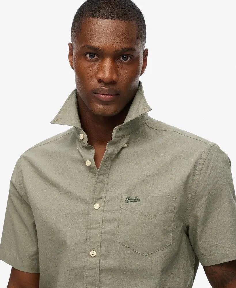 superdry Camicia a maniche corte City in cotone-lino Bay Green 3/4