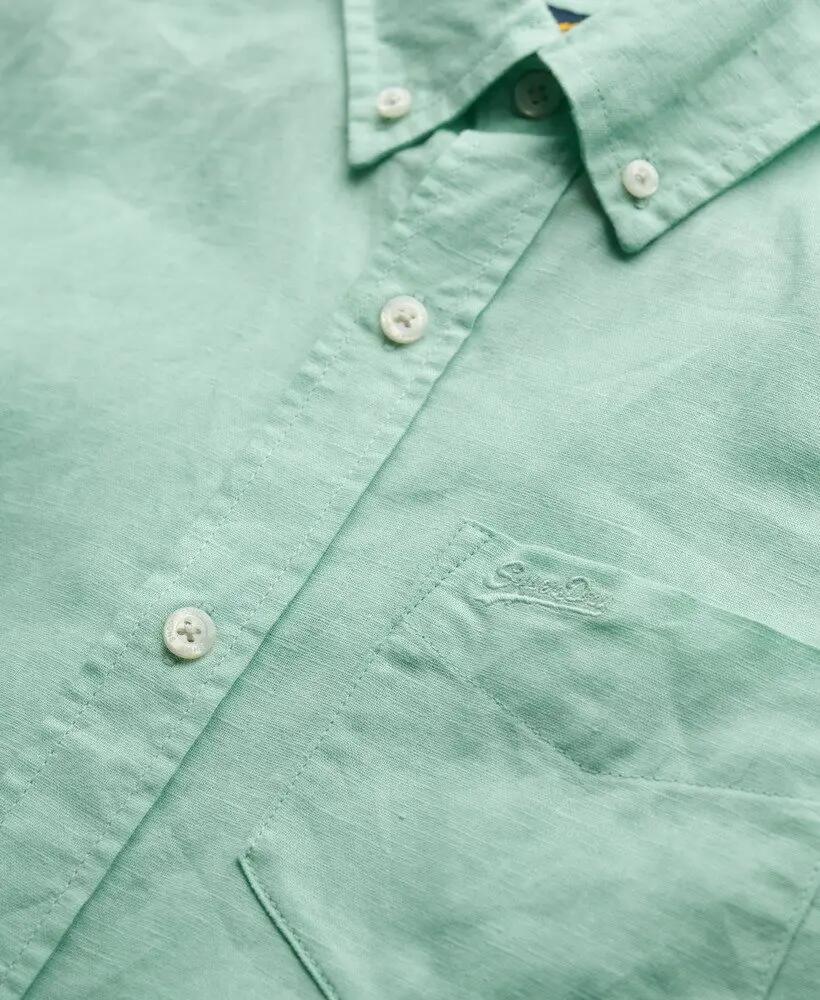 superdry Korte mouwen overhemd katoen-linnen Sea Foam Green 5/6