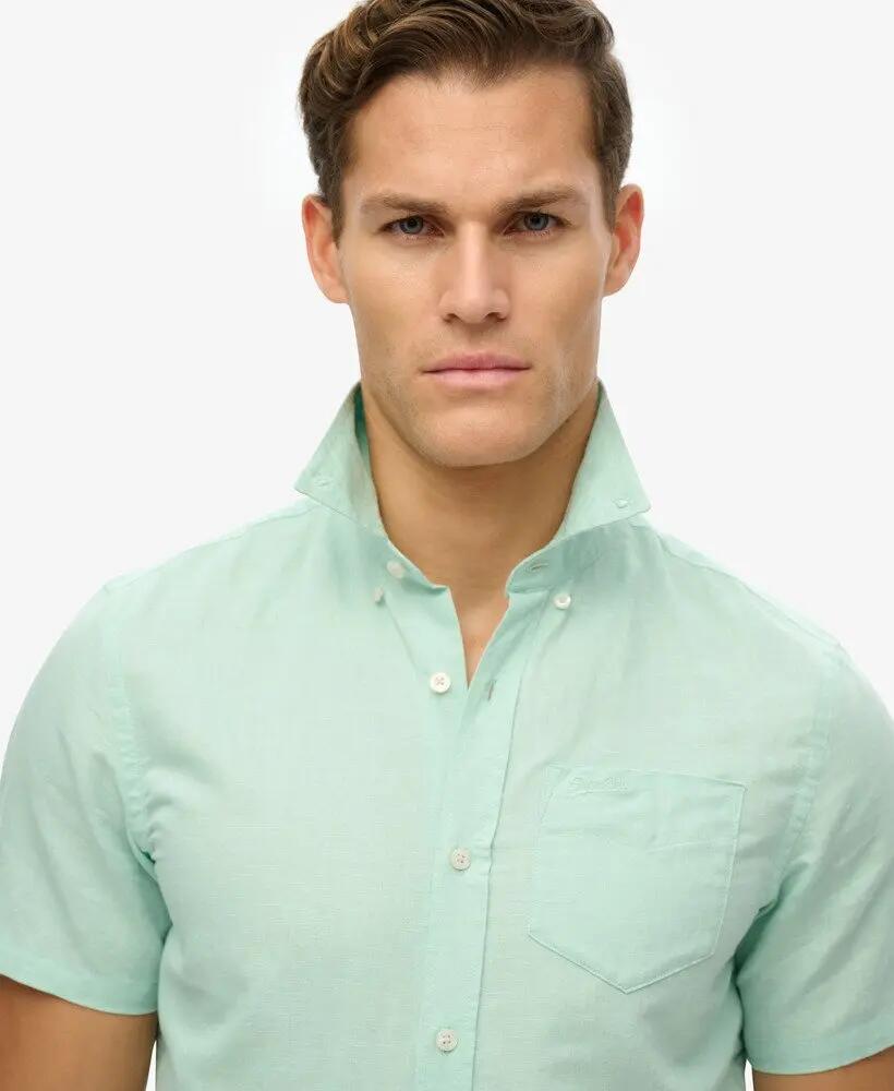 superdry Korte mouwen overhemd katoen-linnen Sea Foam Green 3/6