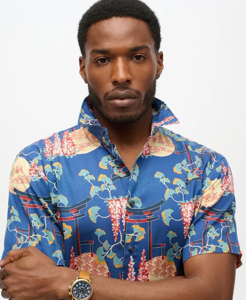 superdry Camicia Hawaiian in cotone-modal WISTERIA BLUE 3/7