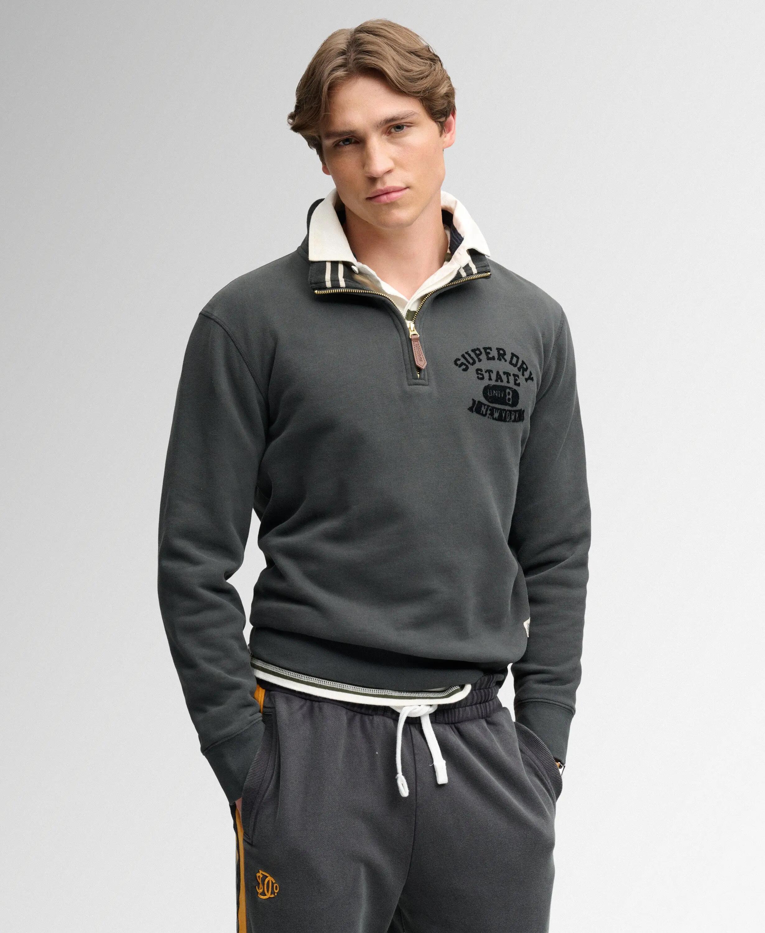 superdry Tonal Half Zip Sweatshirt in Washed Black 2/7