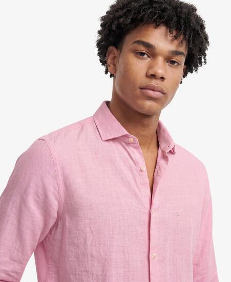 superdry Riviera Leinen-Hemd Langarm — City Pink Chambray