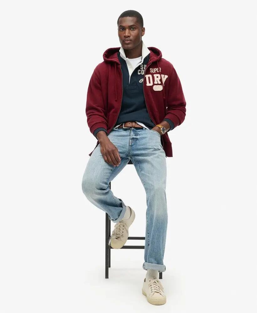 superdry Vintage Athletic Ziphood felpa con cappuccio e zip – Rich Burgundy 5/7