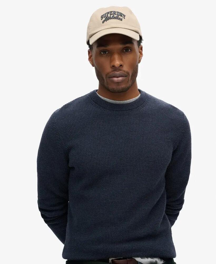 superdry Textured Crew Gebreide Trui van Katoen – Eclipse Navy Heather 3/6