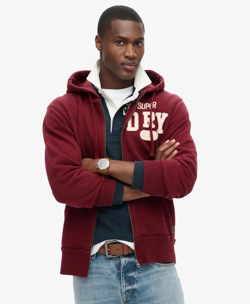 superdry Vintage Athletic Ziphood felpa con cappuccio e zip – Rich Burgundy 3/7