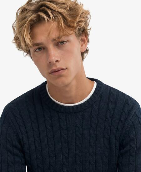 superdry Baumwoll-Zopfmuster Pullover – Relaxed Fit – ECLIPSE Marineblau