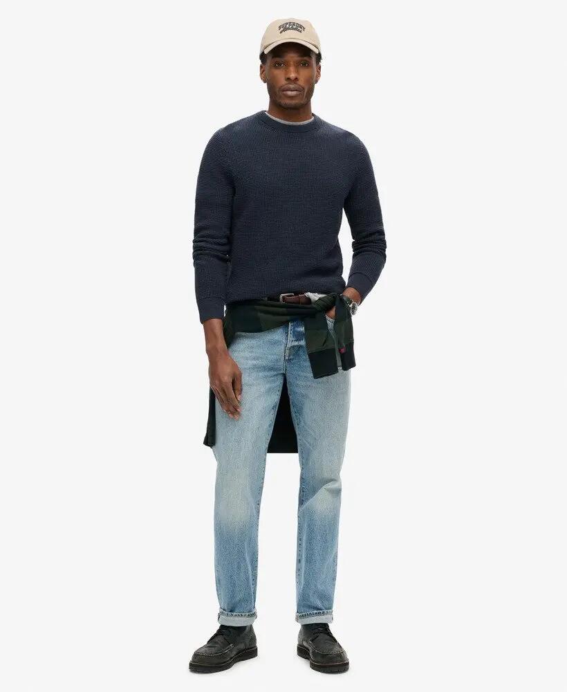 superdry Textured Crew Gebreide Trui van Katoen – Eclipse Navy Heather 2/6