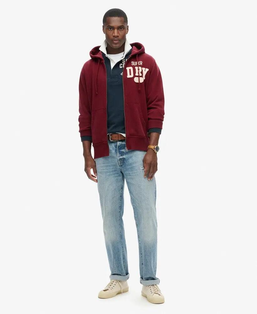 superdry Vintage Athletic Ziphood felpa con cappuccio e zip – Rich Burgundy 2/7
