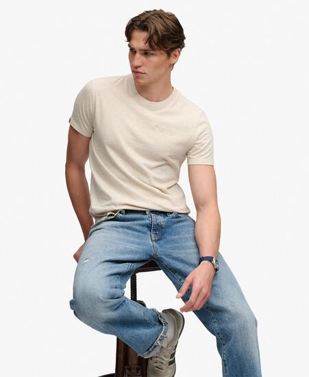 superdry T-shirt Essential Company Logo brodé en coton bio – Pumice Marl/Yellow