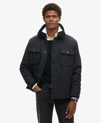 Superdry merchant wool chore jas in charcoal herringbone