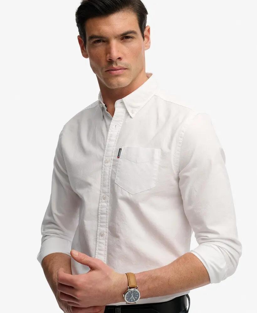 superdry Camisa Essential Oxford manga comprida — 100% algodão – Optic White 4/7