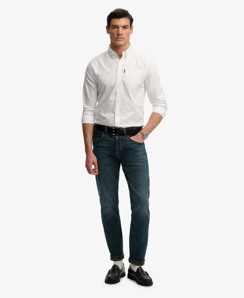 superdry Camisa Essential Oxford manga comprida — 100% algodão – Optic White 3/7