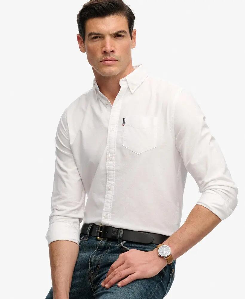 superdry Camisa Essential Oxford manga comprida — 100% algodão – Optic White 2/7