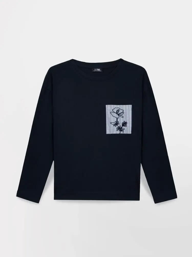 T-shirt manches longues - Femme - Poche poitrine - OLYRATEE Bleu 5/5