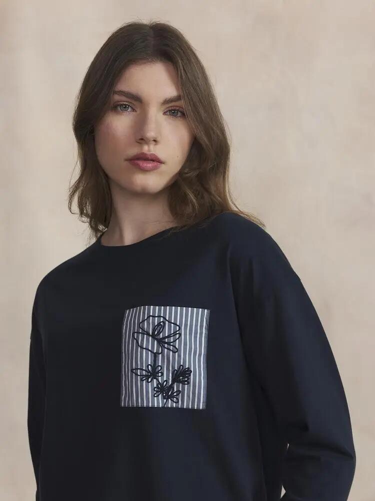 T-shirt manches longues - Femme - Poche poitrine - OLYRATEE Bleu 3/5