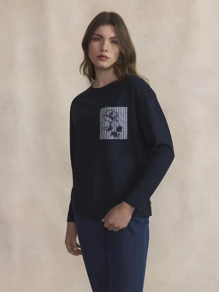 T-shirt manches longues - Femme - Poche poitrine - OLYRATEE Bleu 2/5