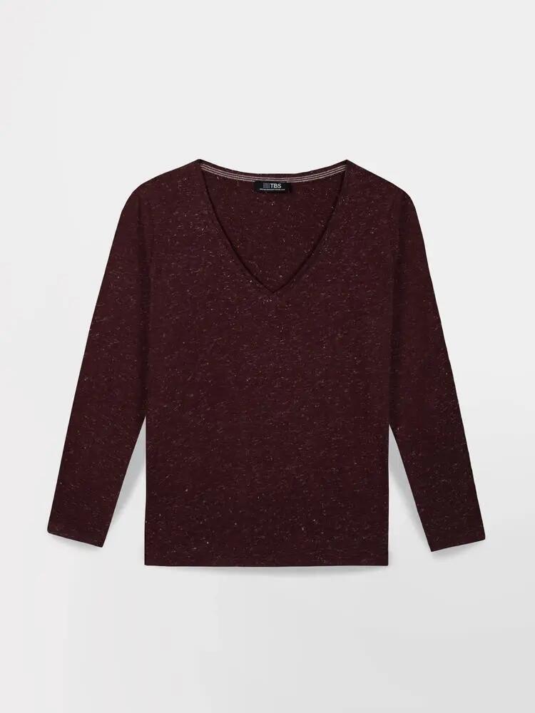 T-shirt manches longues - femme - col v - adinalon - rose/rouge 5/5