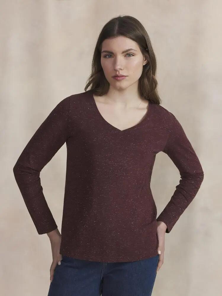 T-shirt manches longues - femme - col v - adinalon - rose/rouge 2/5