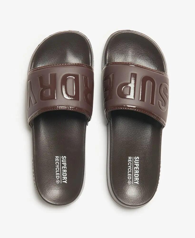 superdry Core Pool Sliders — Gepolsterte Pool-Pantoletten Dark Oak Brown 5/7