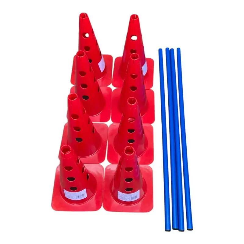 Gardulete antrenament Sportech, set 8 conuri roșii 38 cm, 4 bare albastre 100 cm 4/5