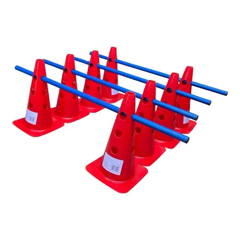 Gardulete antrenament Sportech, set 8 conuri roșii 38 cm, 4 bare albastre 100 cm 3/5