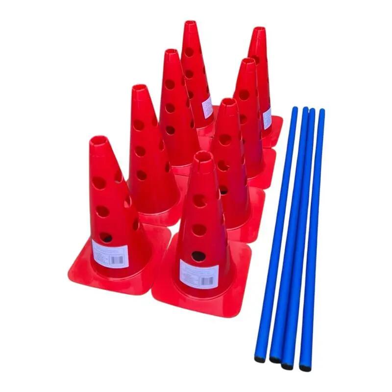 Gardulete antrenament Sportech, set 8 conuri roșii 38 cm, 4 bare albastre 100 cm 2/5