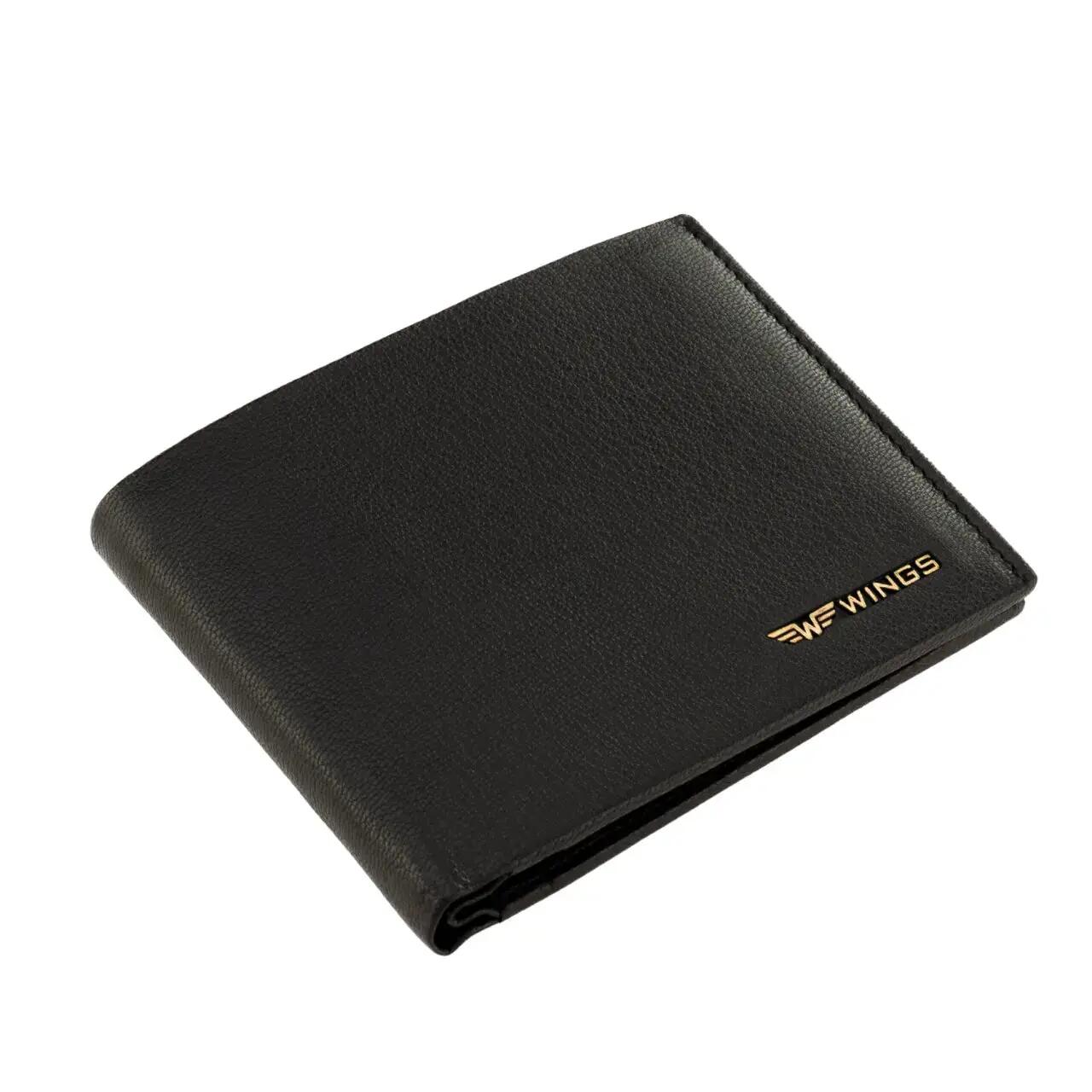 WINGS Portefeuille homme en cuir naturel de chèvre avec rabat rabattable Noir 5/7