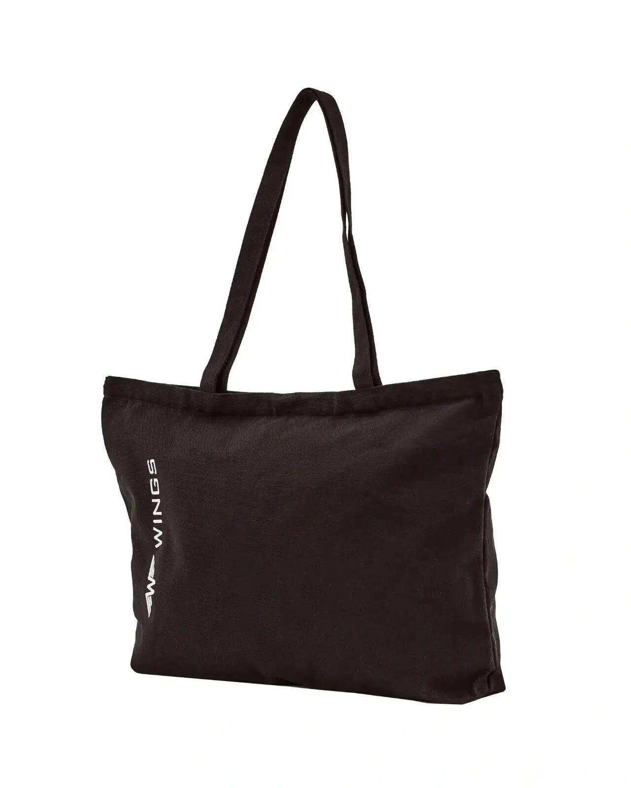 WINGS zwarte katoenen shopper tas 3/5