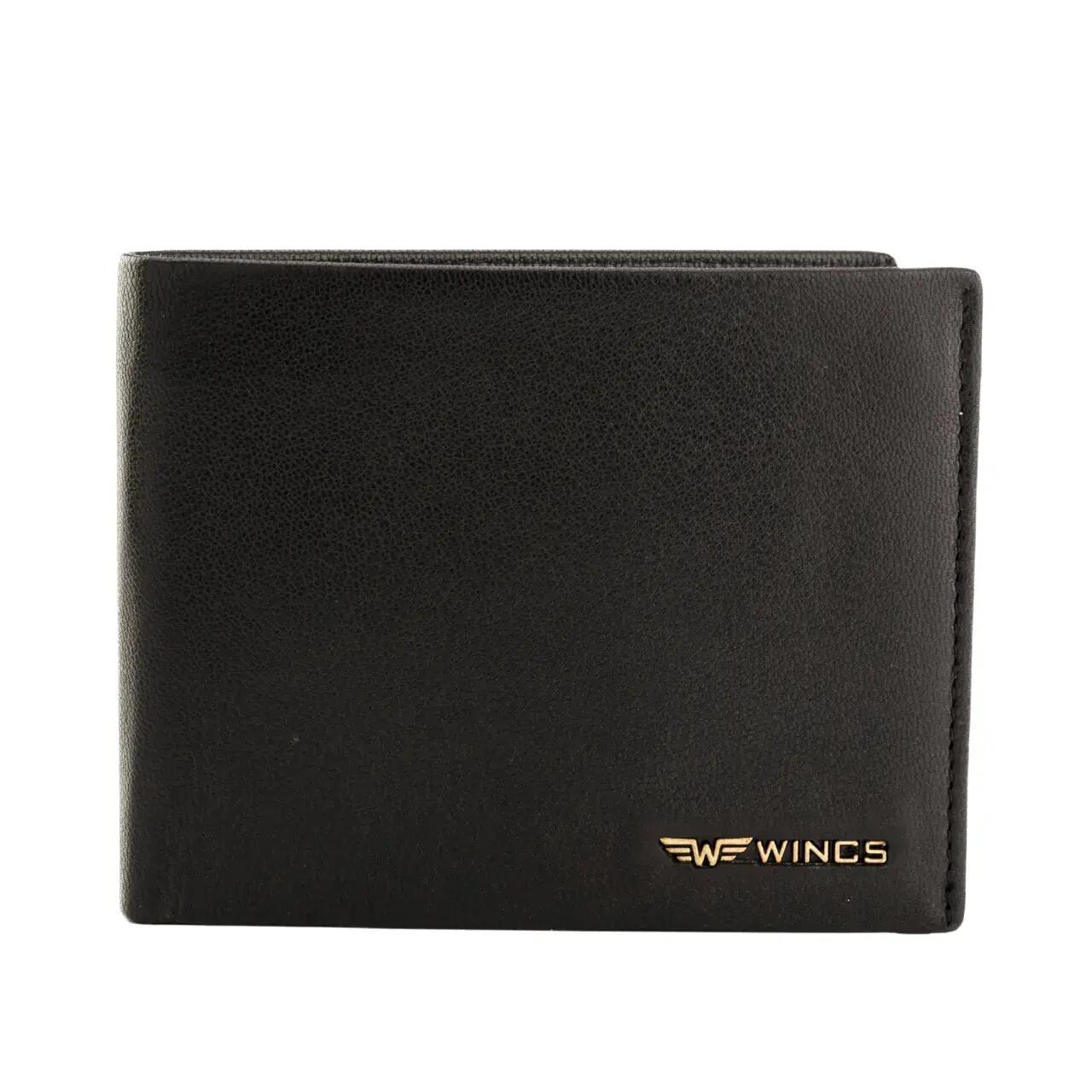 WINGS Portefeuille homme en cuir naturel de chèvre avec rabat rabattable Noir 4/7