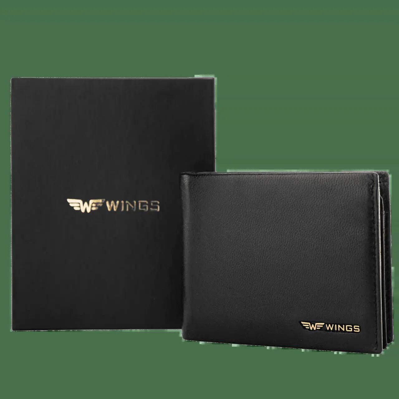 WINGS Portefeuille homme en cuir naturel de chèvre avec rabat rabattable Noir 2/7
