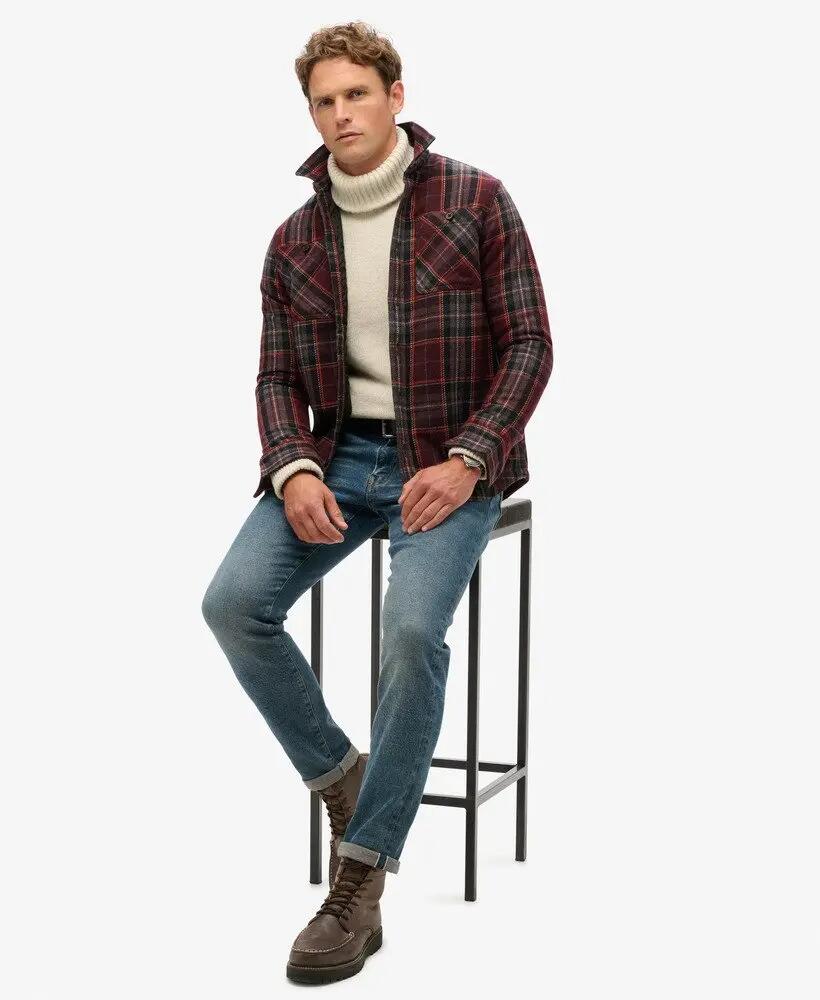 superdry The Merchant Store - Overshirt matelassé Chocolate Brown Check 2/7