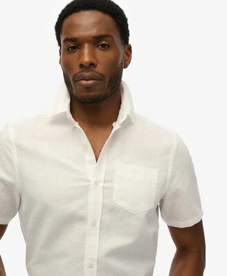 Superdry korte mouwen overhemd katoen-linnen sea foam green