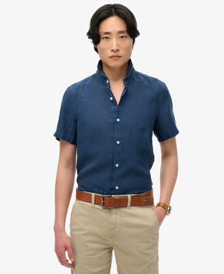 Superdry vacation linen korte mouwen overhemd linnen sea blue chambray