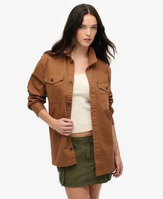 superdry Merchant Herringbone Overshirt in denim - Tobacco Brown