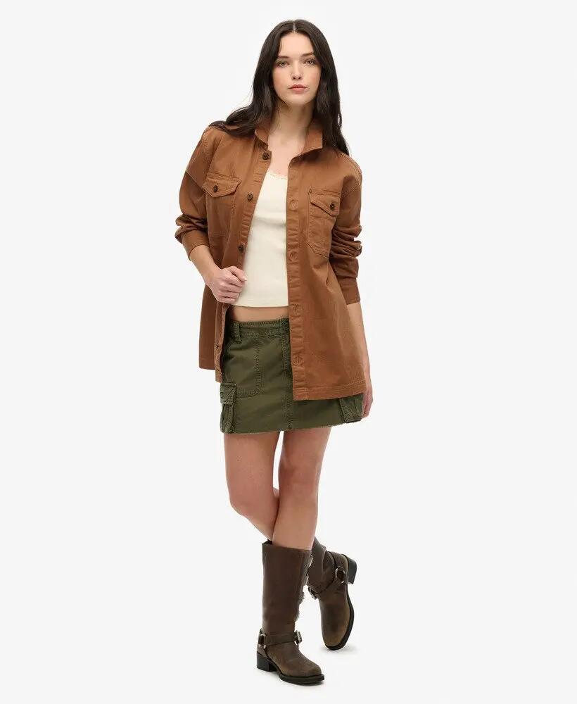 superdry Merchant Herringbone Overshirt in denim - Tobacco Brown 2/4