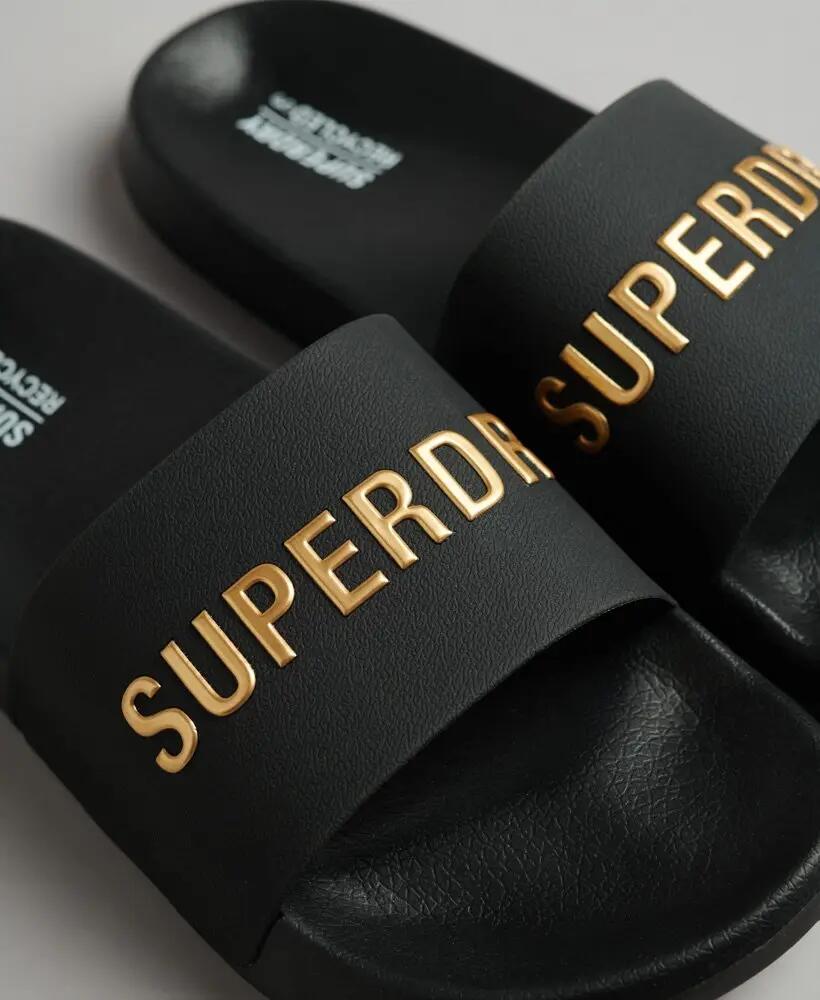 superdry CODE Logo Pool Sliders – Palmilha moldada, Preto/Ouro 3/4