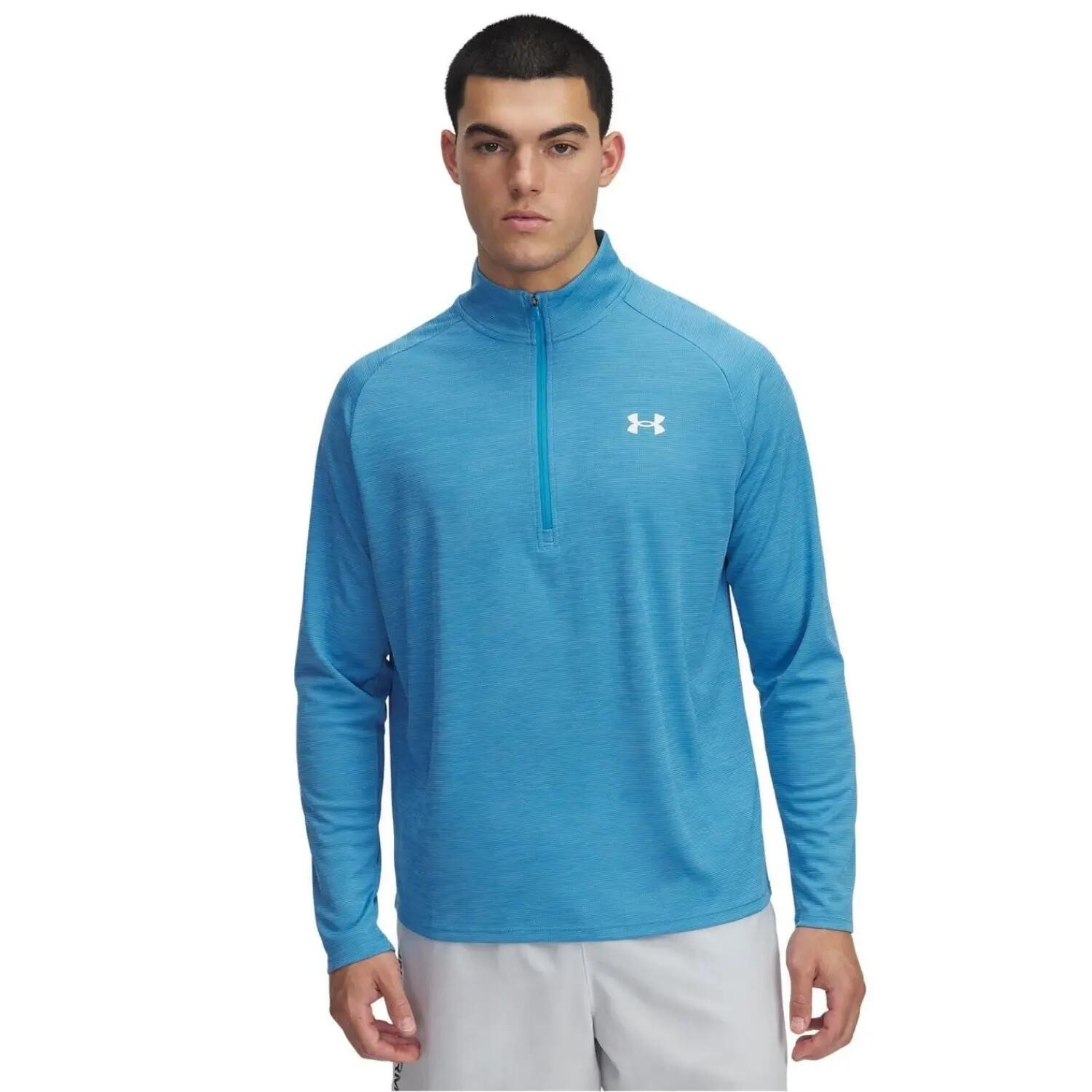 Heren Tech Textured Half Zip Top (Blauw/Wit) 3/5