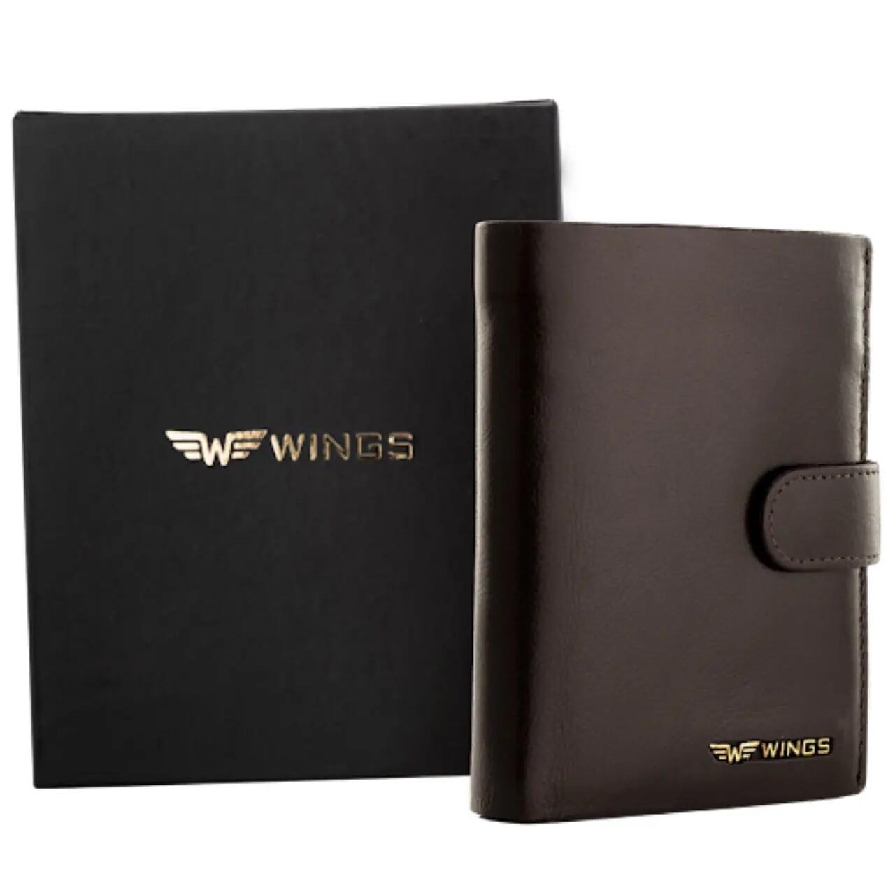 WINGS Herenportemonnee van natuurlijk rundleer met ritssluiting Zwart 7/7