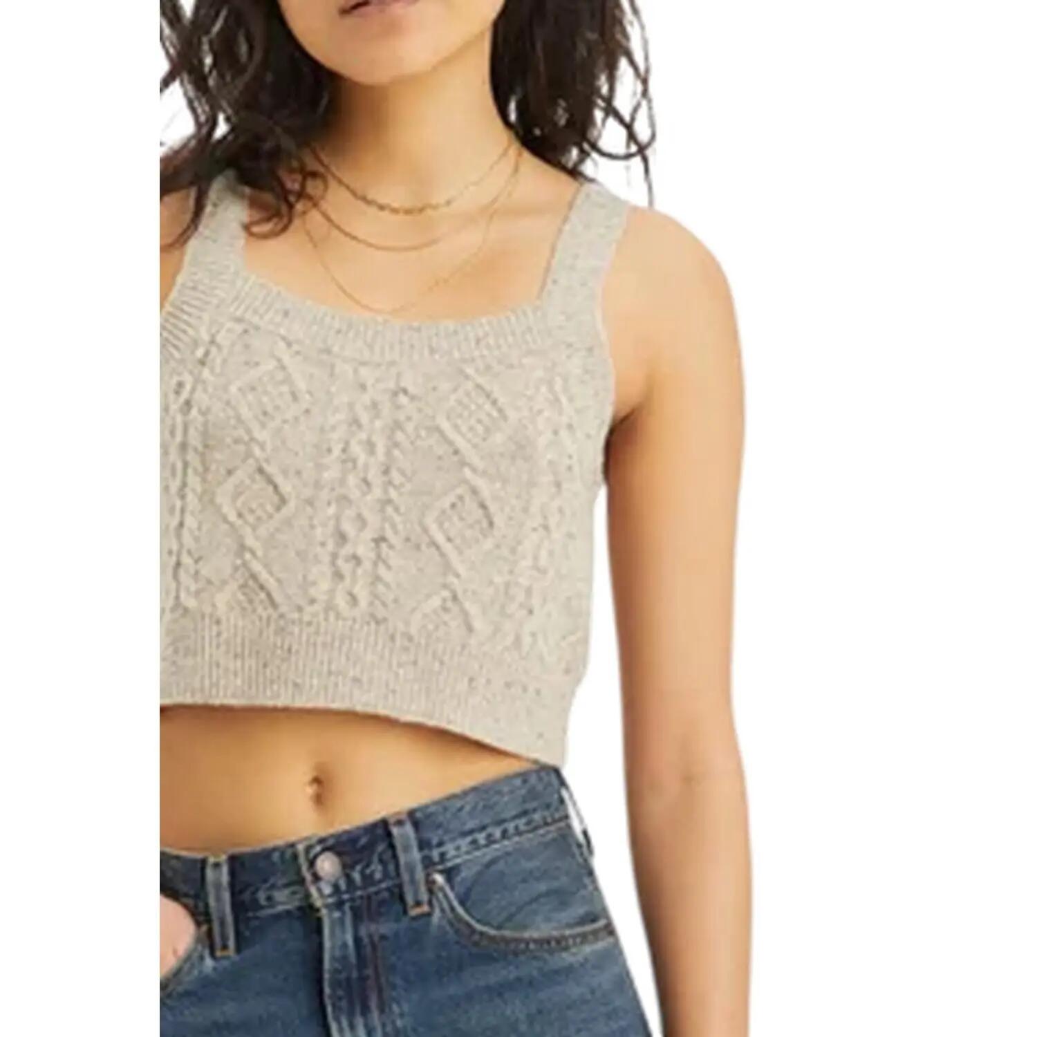 Débardeur Motif/style Maille Torsadée Femme (Blanc Cassé Chiné) 4/6
