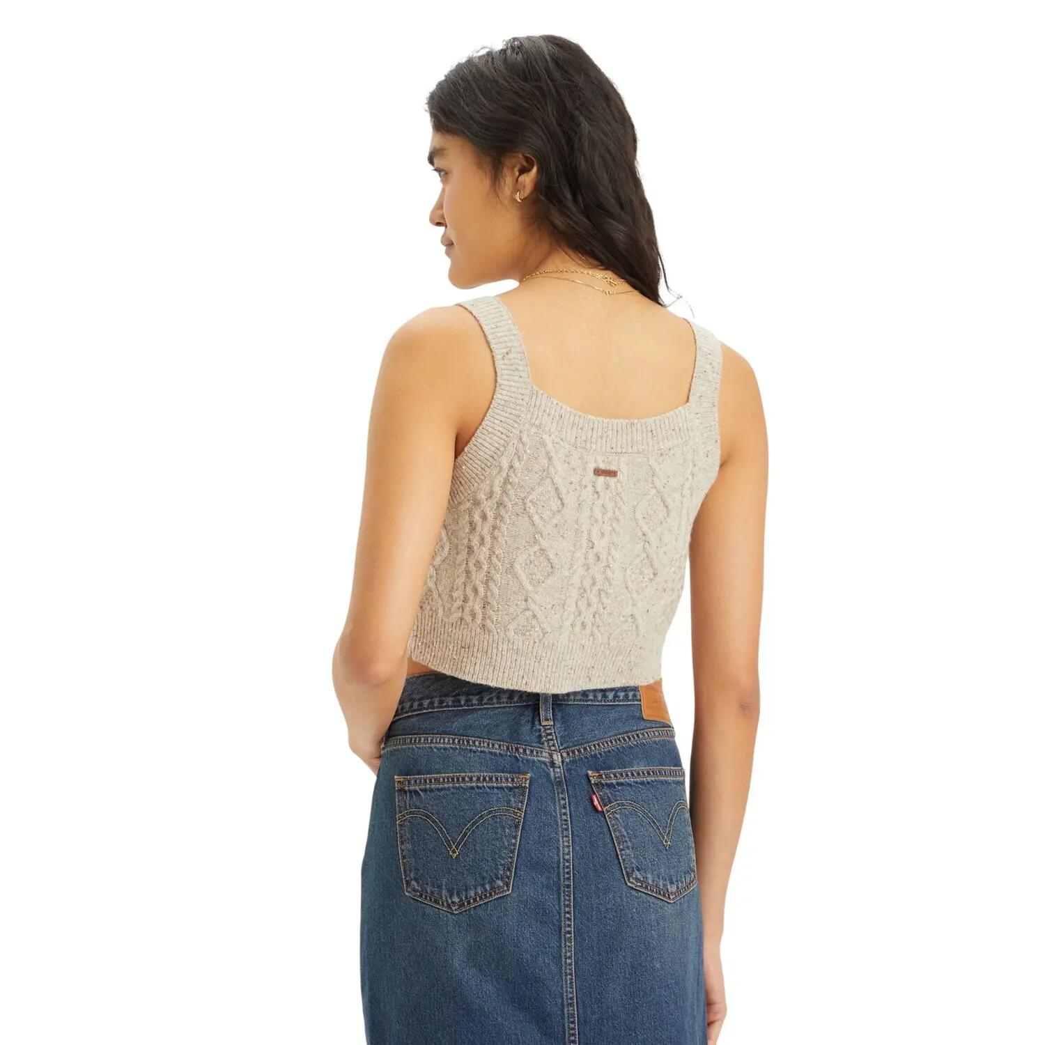 Débardeur Motif/style Maille Torsadée Femme (Blanc Cassé Chiné) 3/6