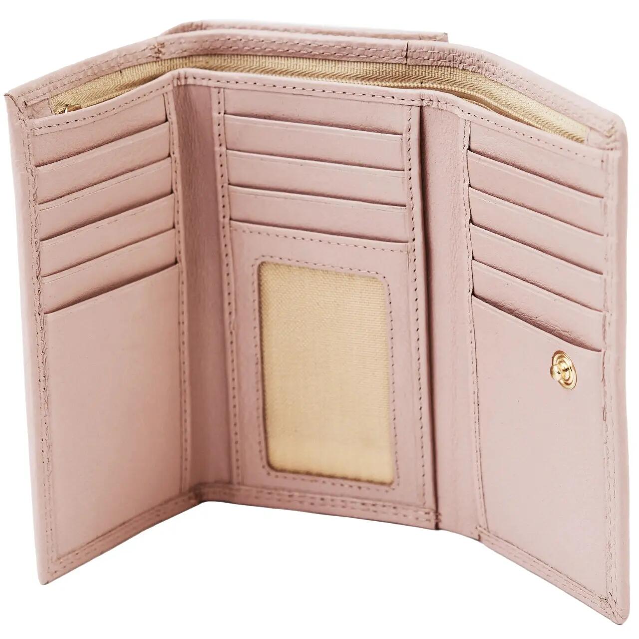Portefeuille femme en cuir WINGS avec protection RFID et intérieur spacieux PINK 5/6